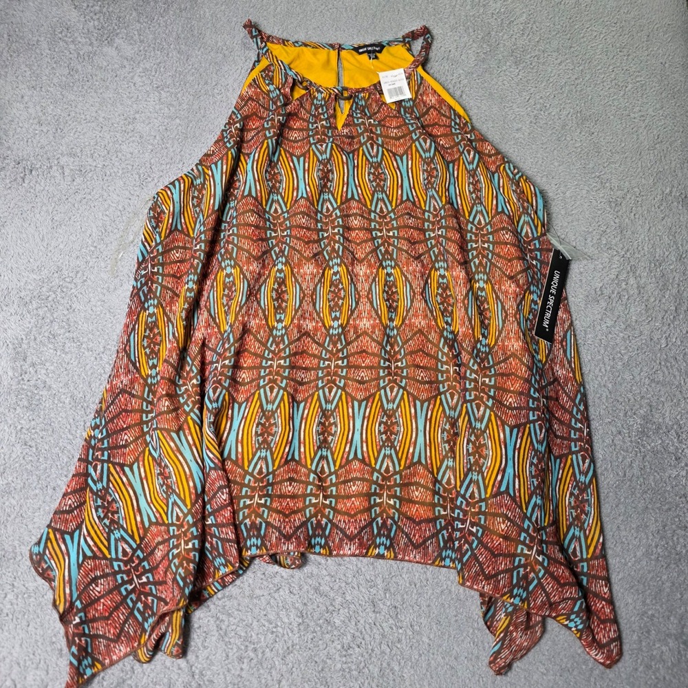 Unique Spectrum Womens 3X Tank Top Brown Geometric Tribal Handkerchief Halter